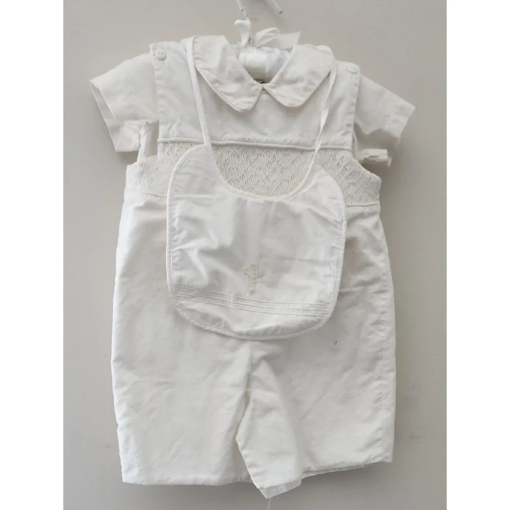 VTG Strasburg Children 18M Smocked Christening Romper & Bib Heirloom Set